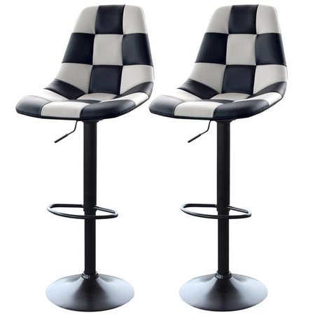 HIGHKEY Checkered Racing Bar Chairs; White - Set of 2 LR620894